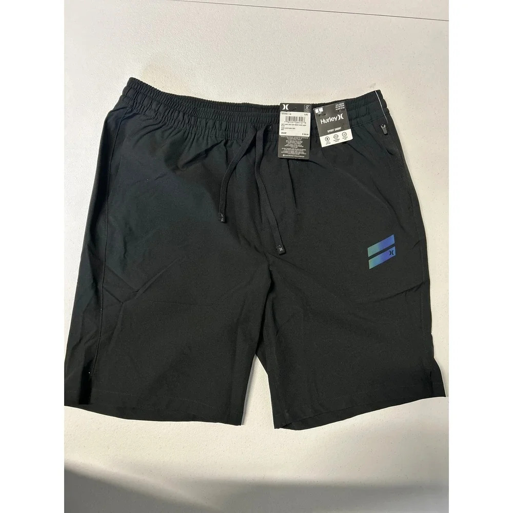 Hurley Sport Shorts Men Large Black Exist Slash Logo Light Weight Athletic NWT